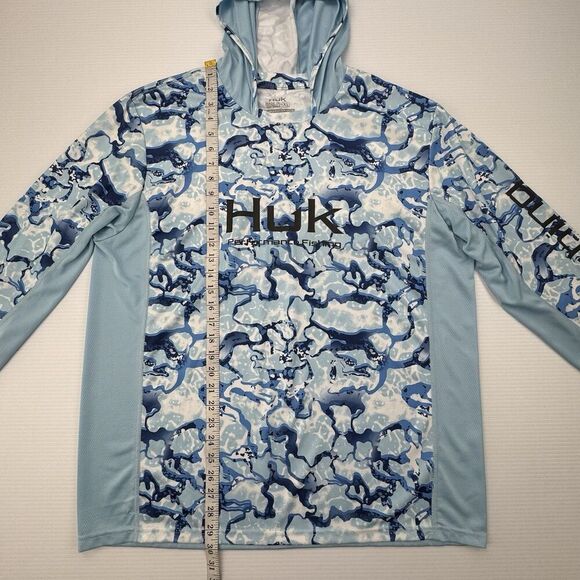 Huk Performance Fishing XL Hoodie Shirt Blue Camo Long Sleeve UPF Sun Protection - Picture 10 of 10